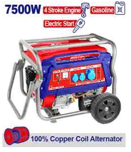 Gasoline Generator 7.5kW Max Output, 6.0kW Rated Output, 220-240V 50Hz, 4-Stroke Engine, 82kg, Wheels & Handle